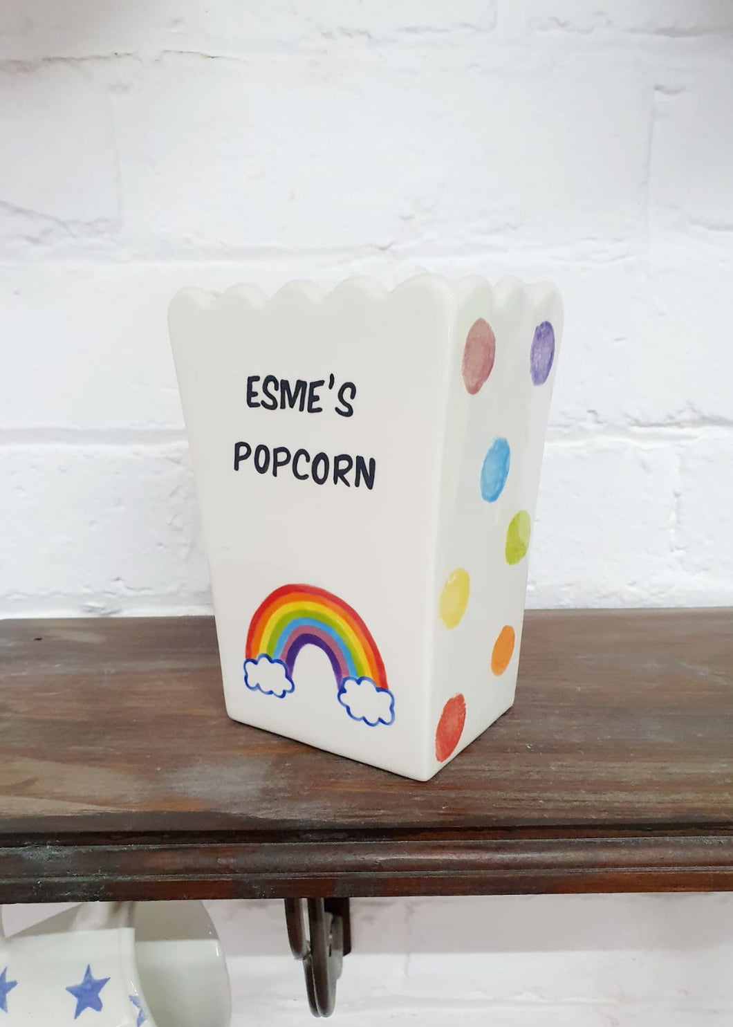 Personalised Ceramic Popcorn Holder Rainbow