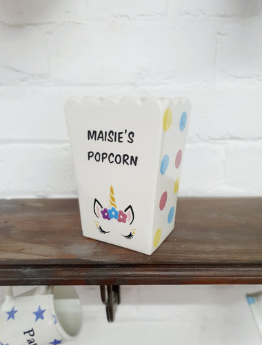 Personalised Ceramic Popcorn Holder Unicorn