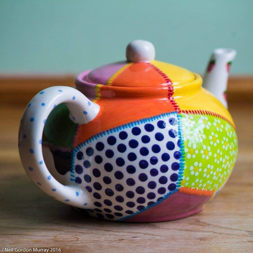 Personalised Unique rainbow patchwork ceramic teapot
