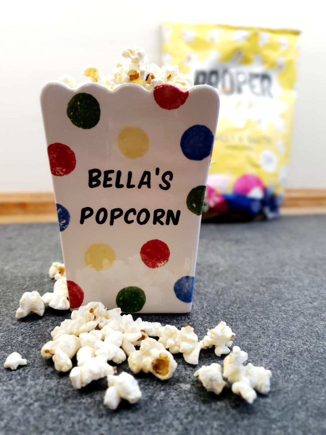 Personalised ceramic popcorn holder